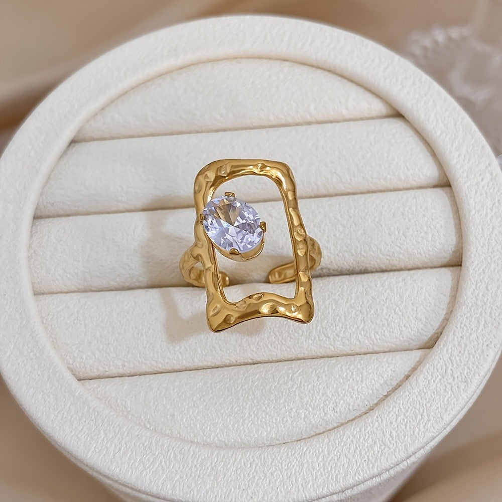 Oval Crystal Square Frame Ring