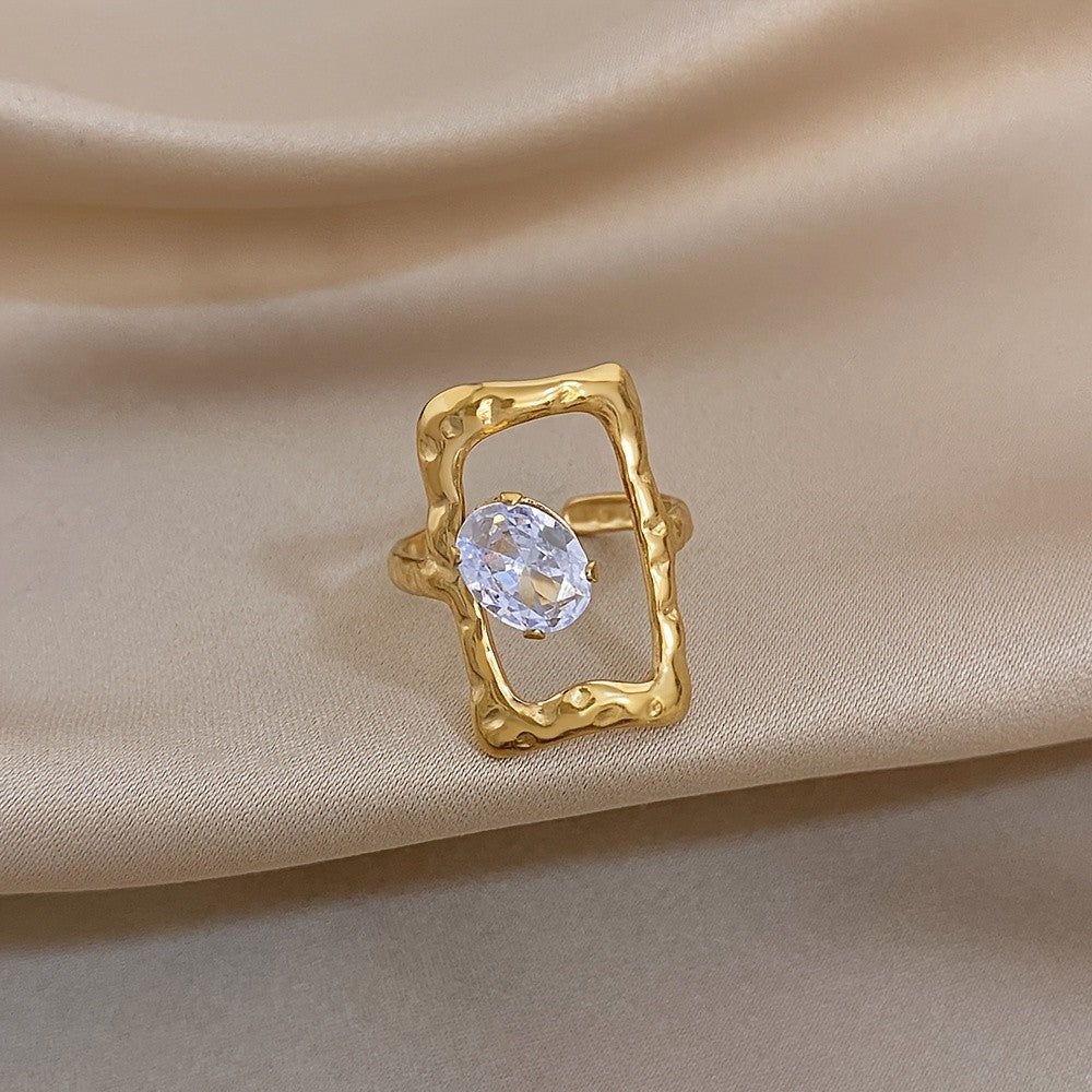 Oval Crystal Square Frame Ring