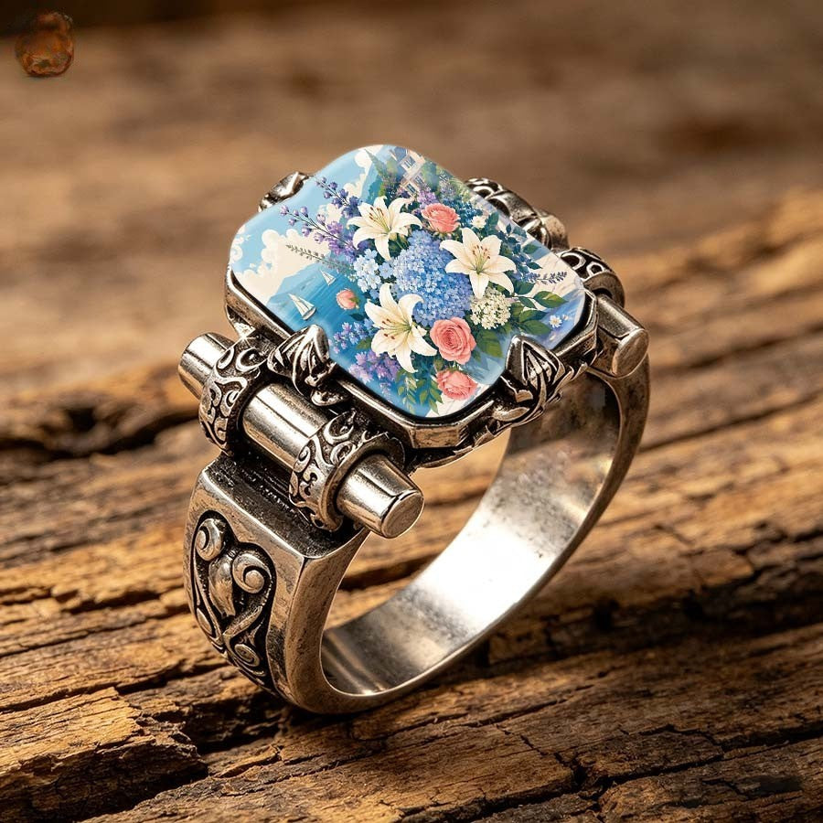 Floral Landscape Scroll Ring