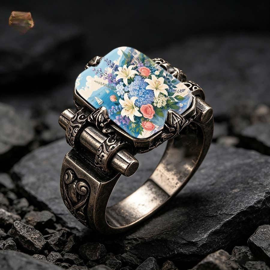Floral Landscape Scroll Ring