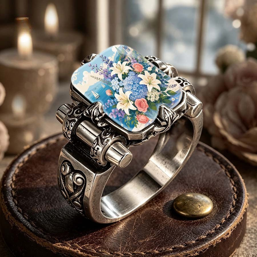 Floral Landscape Scroll Ring