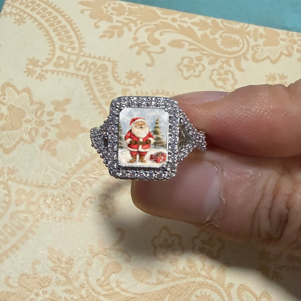 Santa Claus Winter Scene Square Ring