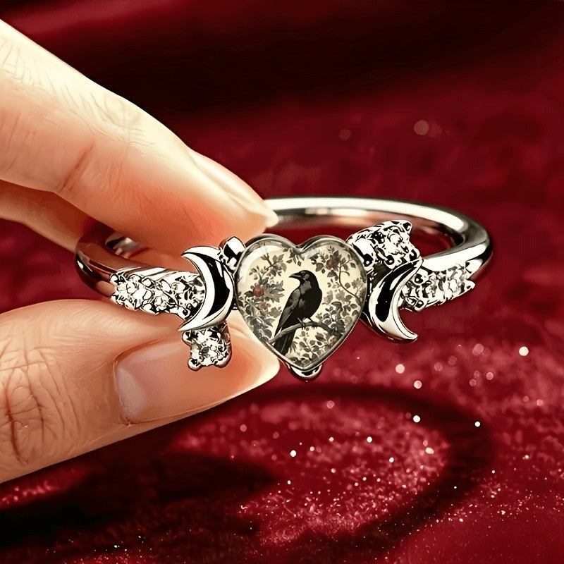 Crow Heart Statement Ring