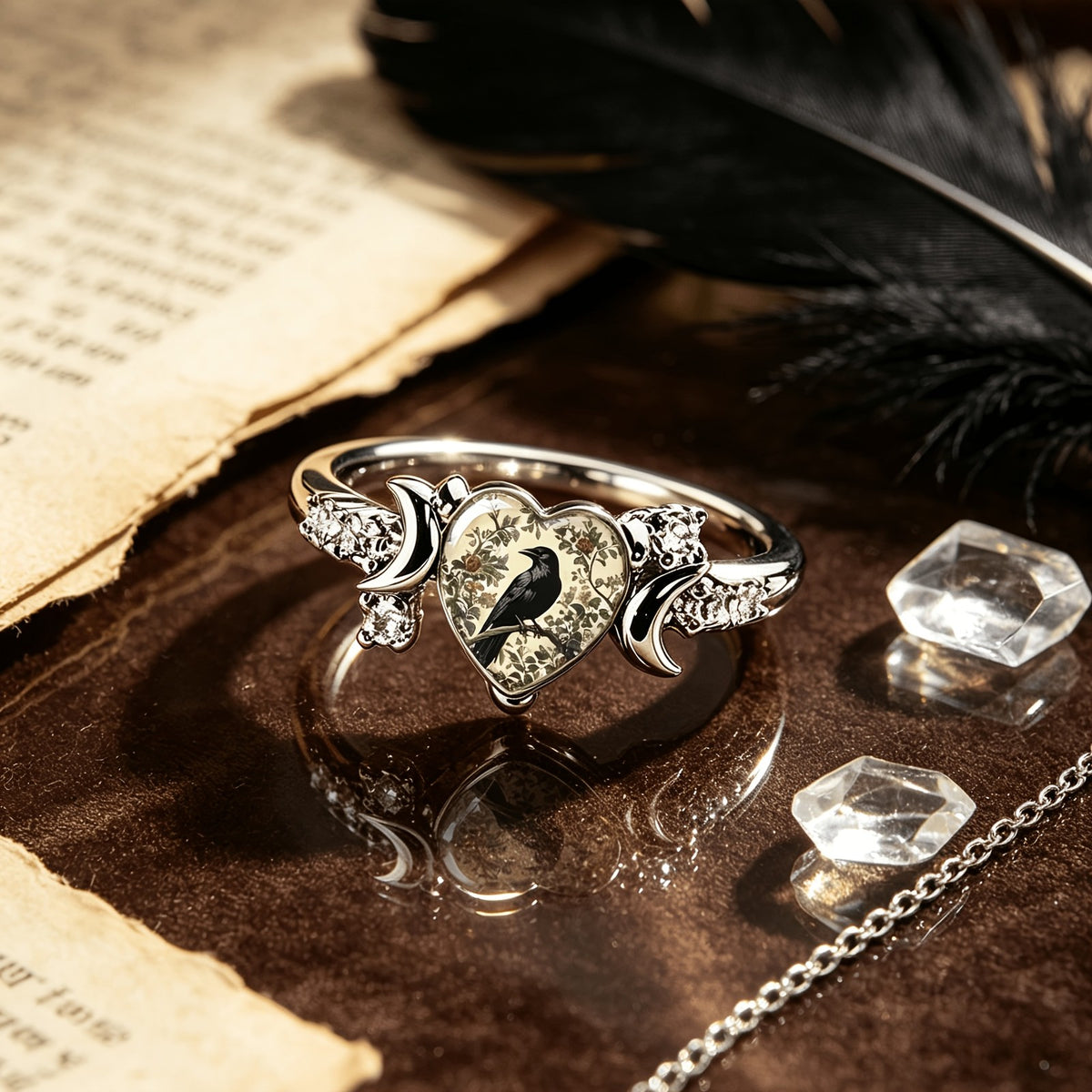 Crow Heart Statement Ring