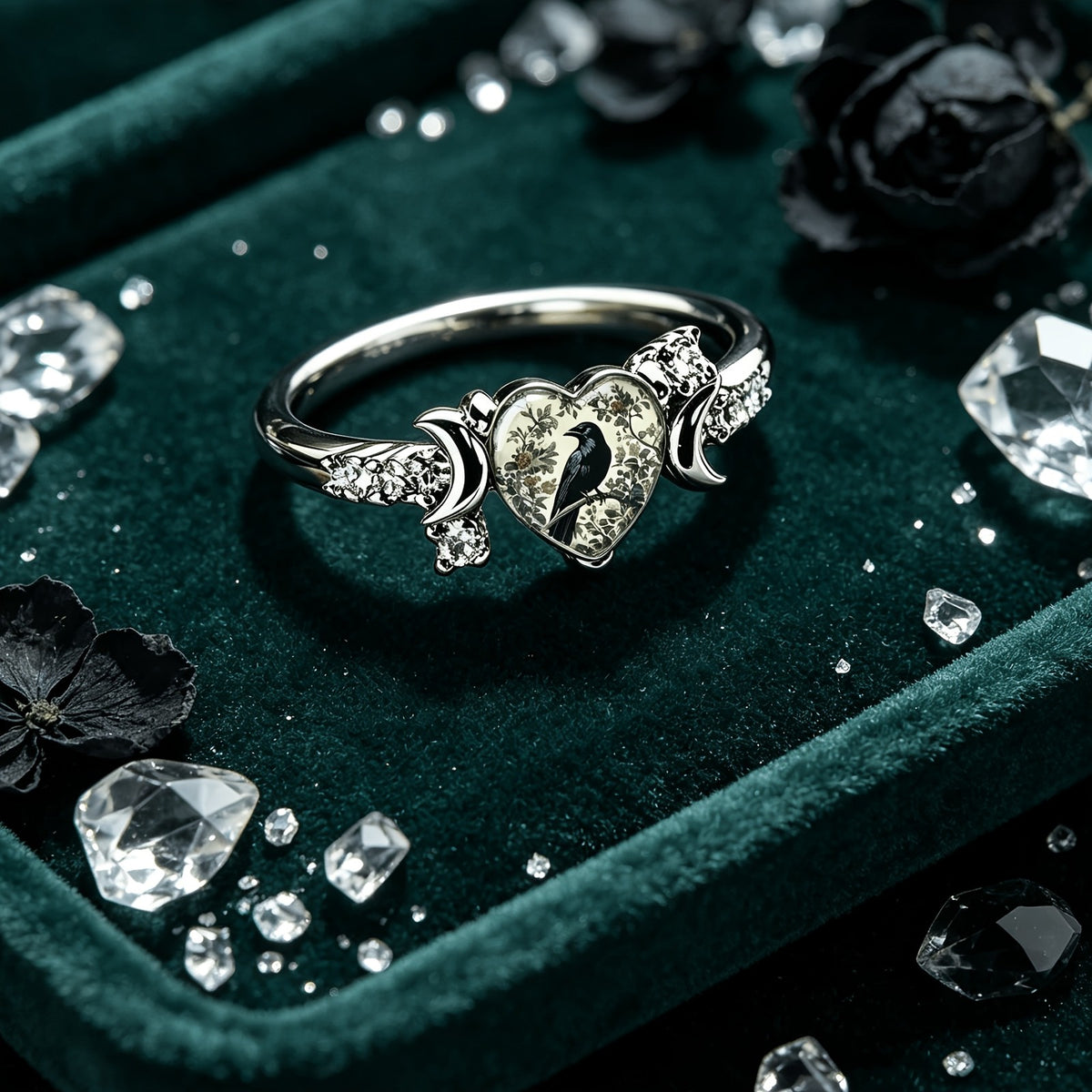 Crow Heart Statement Ring