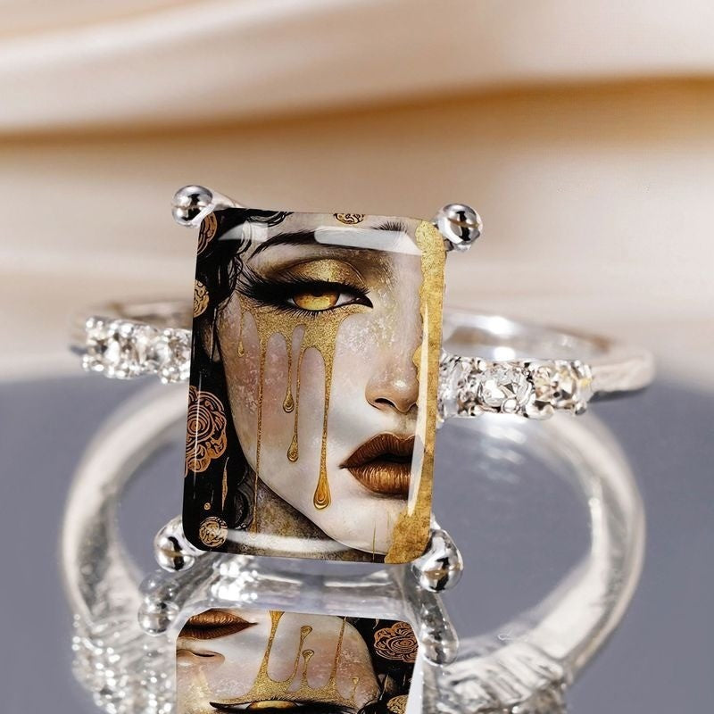 Golden Tears Portrait Statement Ring