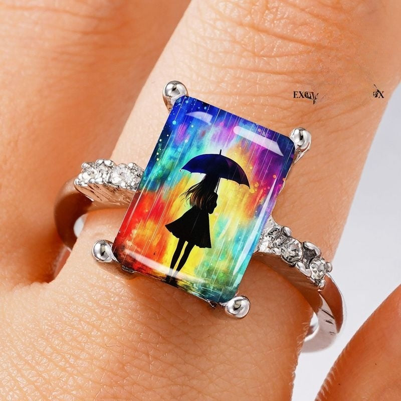 Colorful Umbrella Silhouette Ring