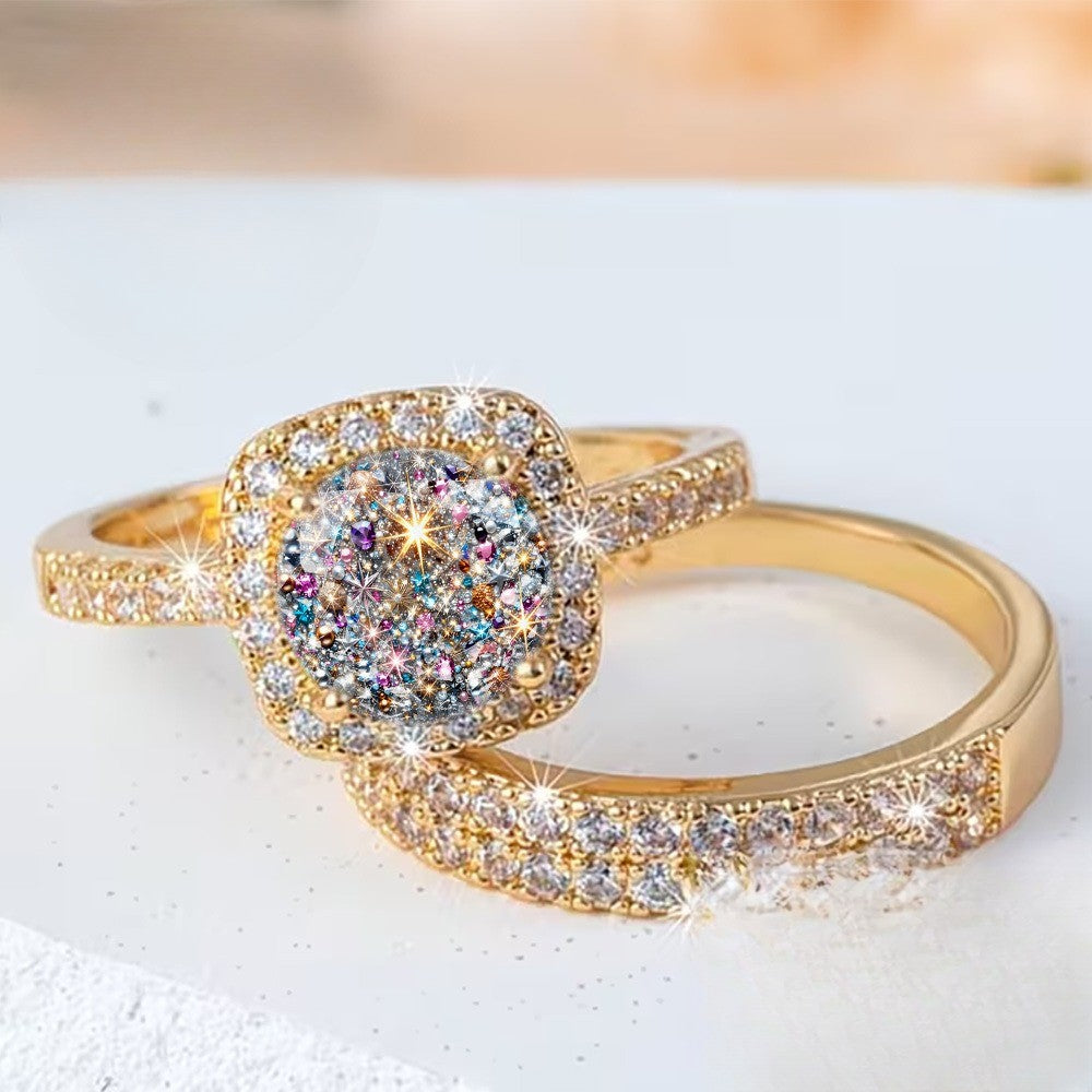 Square Crystal Ring Set