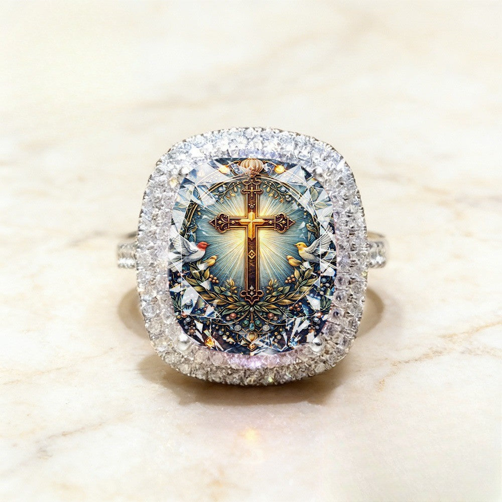 Cross & Birds Square Ring
