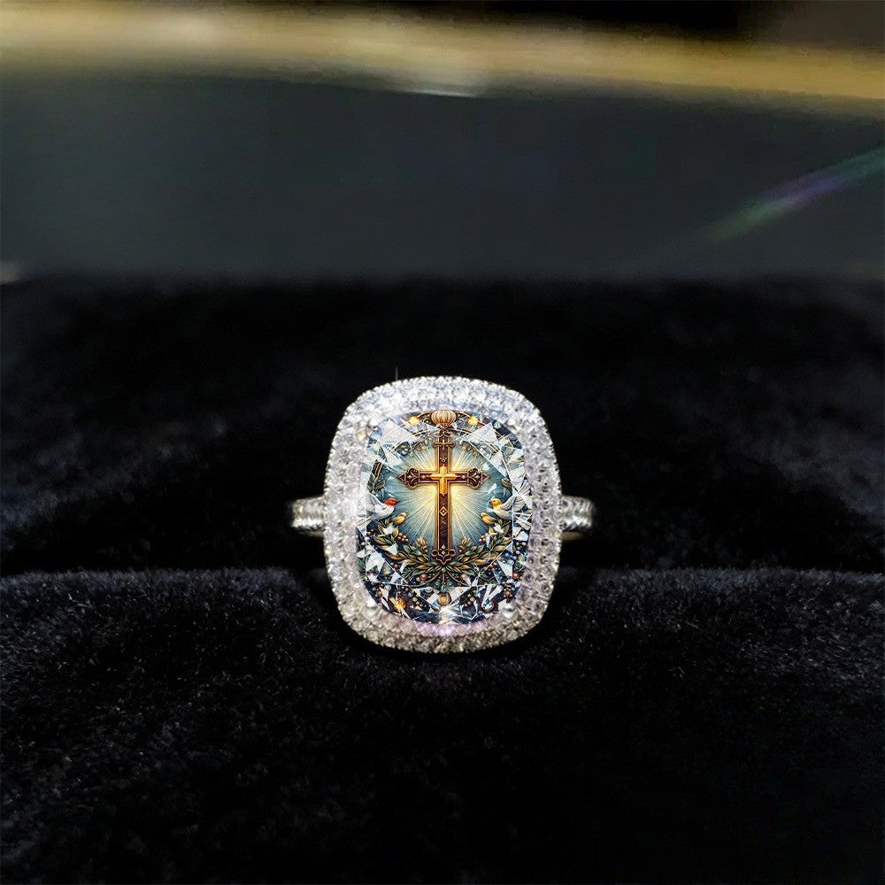 Cross & Birds Square Ring