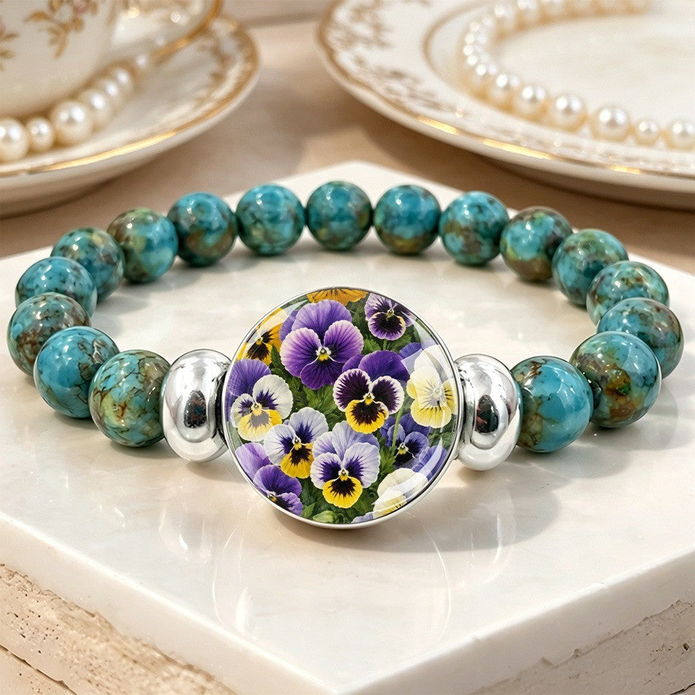 Floral Pansy Beaded Bracelet