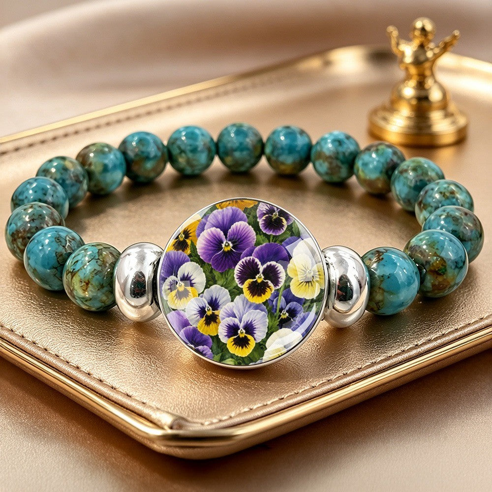 Floral Pansy Beaded Bracelet