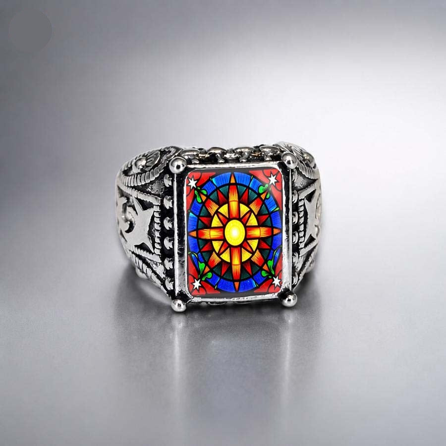 Stained Glass Sunburst Square Ring