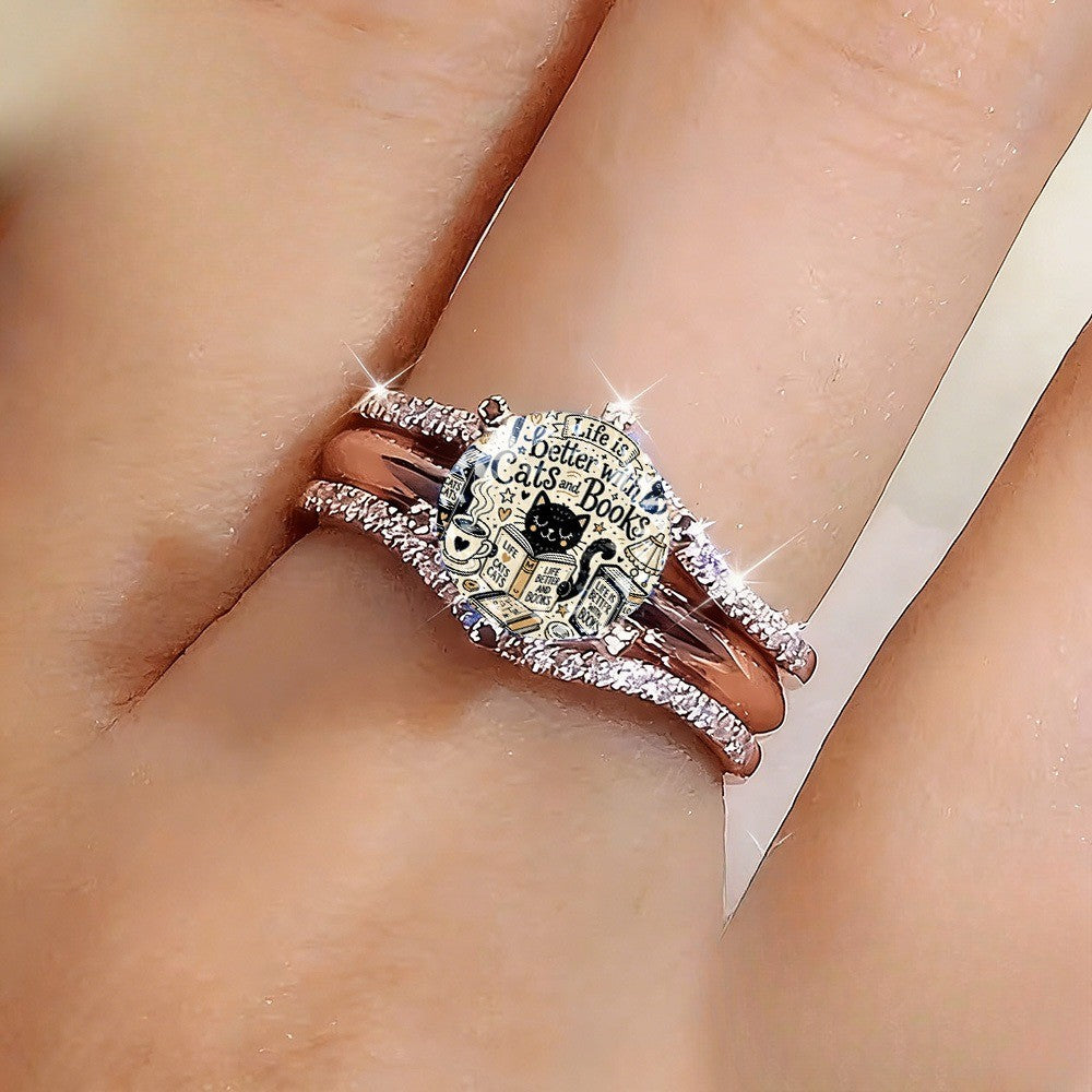 Life Is Better With Cats & Books Statement Ring