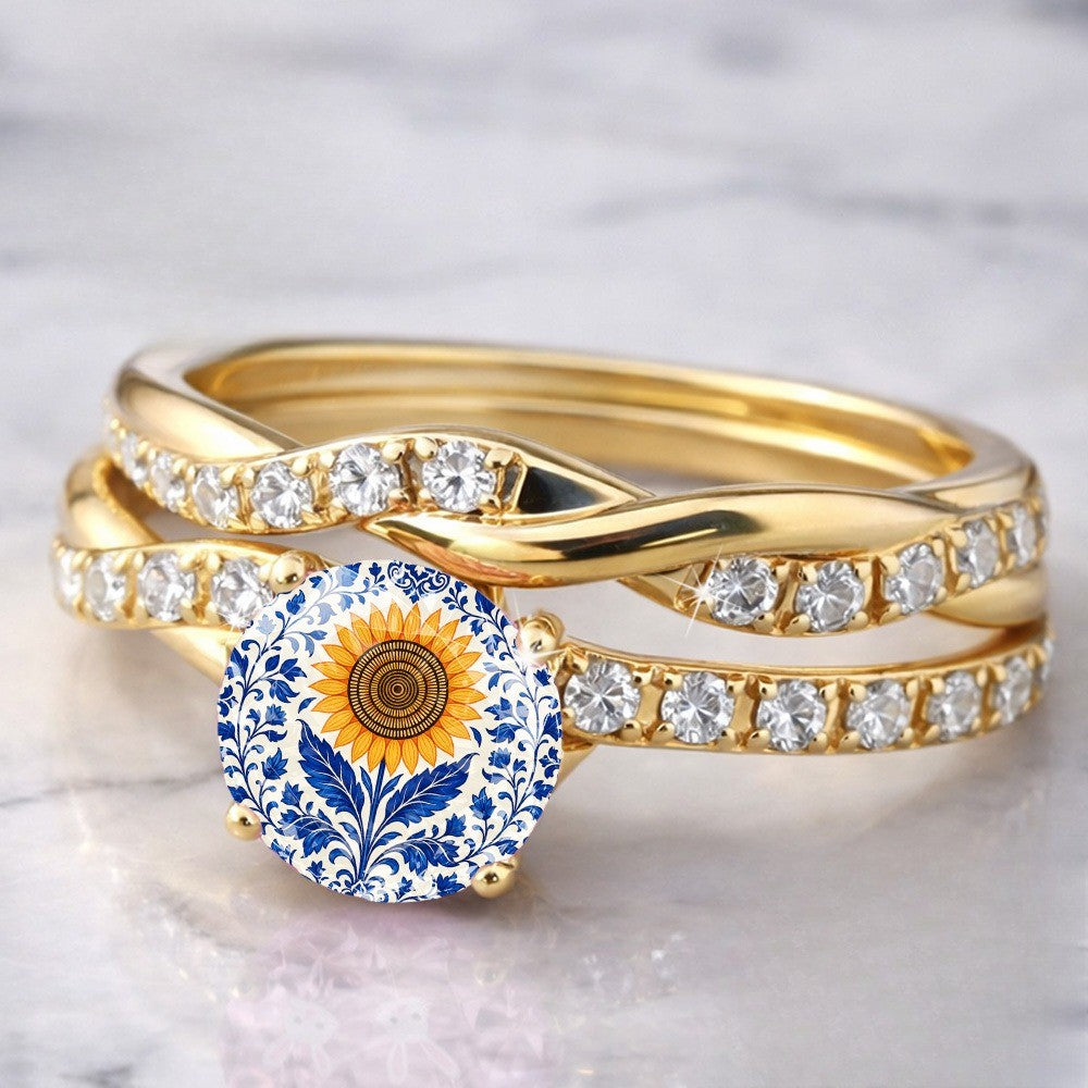 Sunflower Blue Floral Twisted Ring