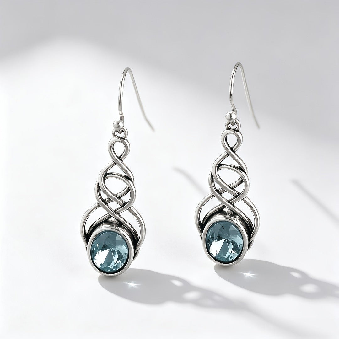 Blue Zircon Celtic Knot Earrings