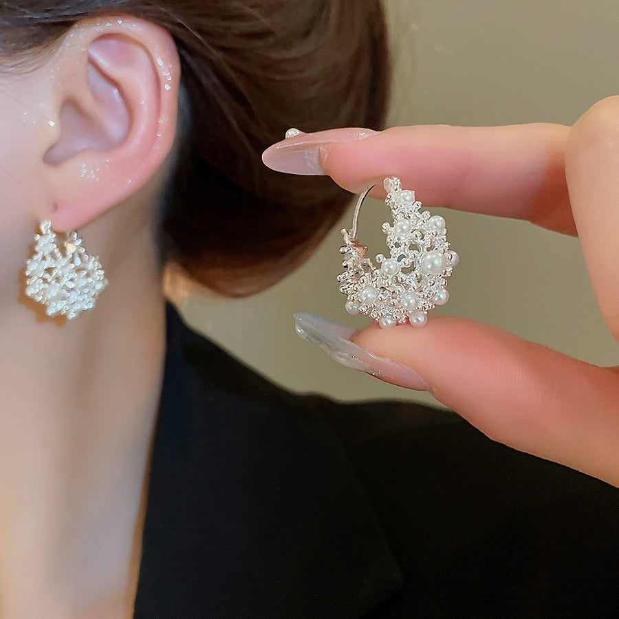 Crystal Flower Cluster Hoop Earrings