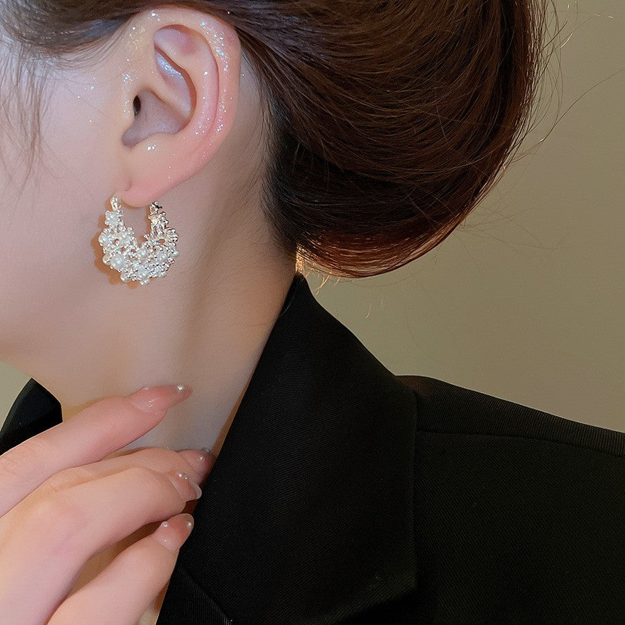 Crystal Flower Cluster Hoop Earrings