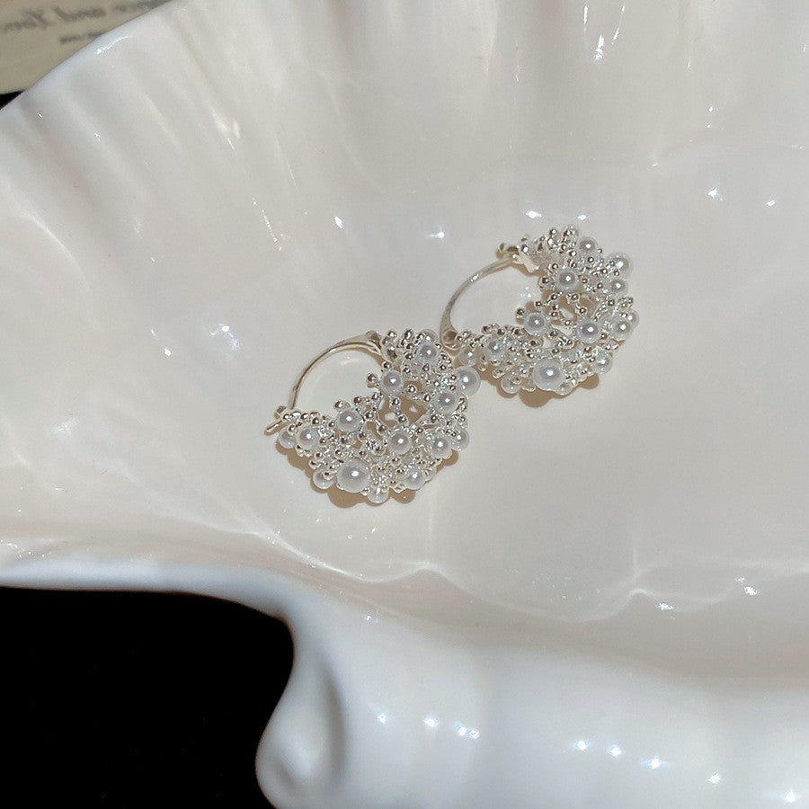 Crystal Flower Cluster Hoop Earrings