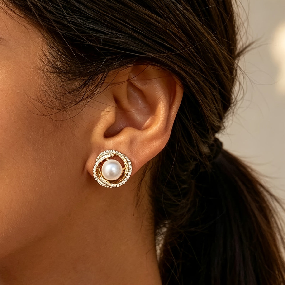 Crystal Pearl Swirl Stud Earrings