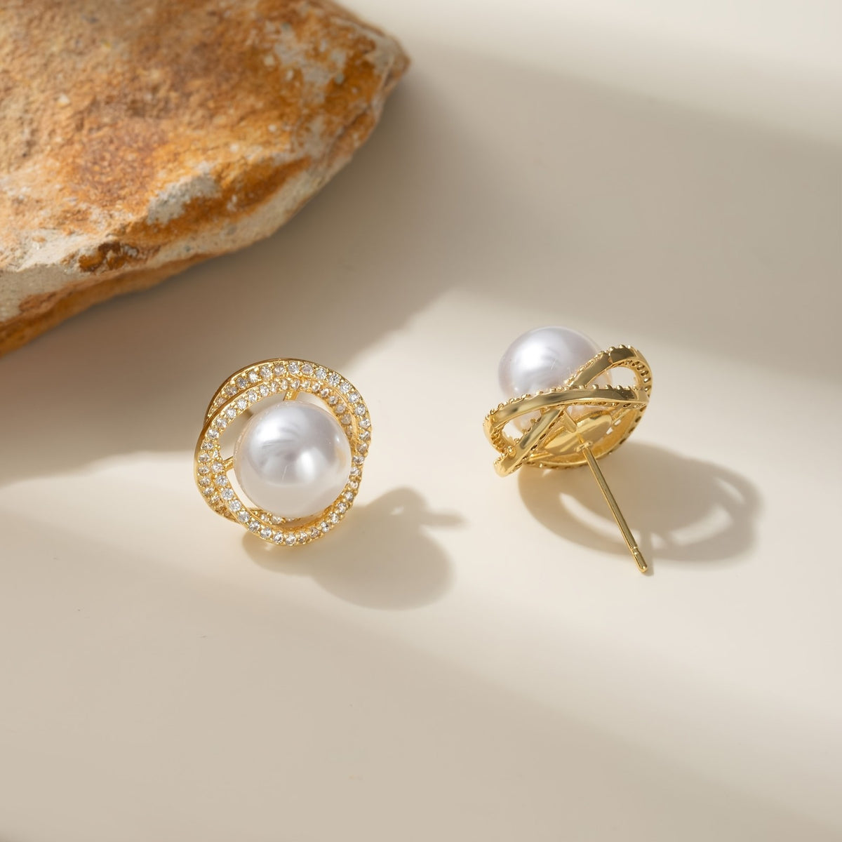 Crystal Pearl Swirl Stud Earrings