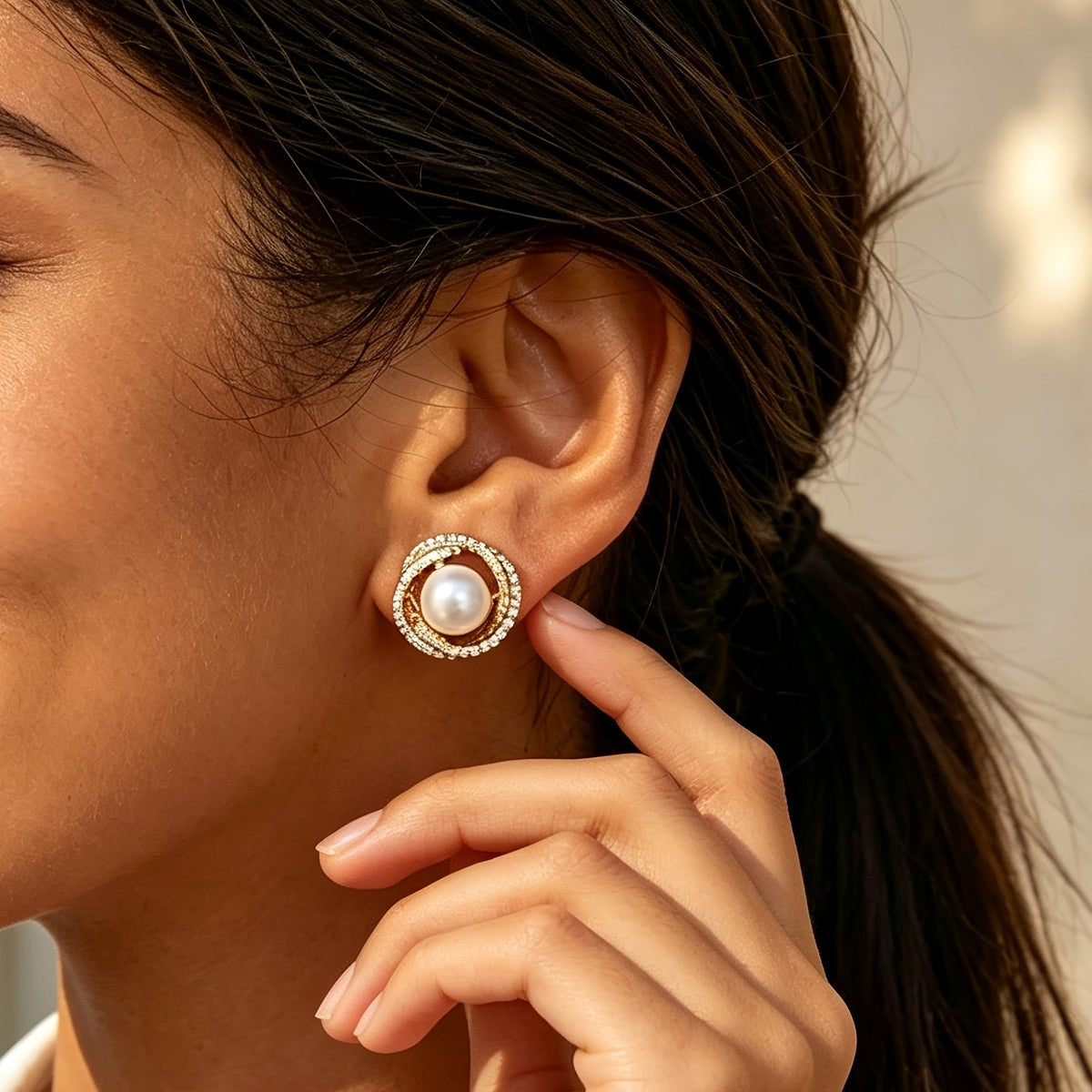 Crystal Pearl Swirl Stud Earrings
