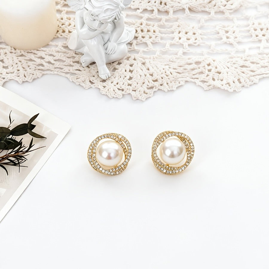 Crystal Pearl Swirl Stud Earrings