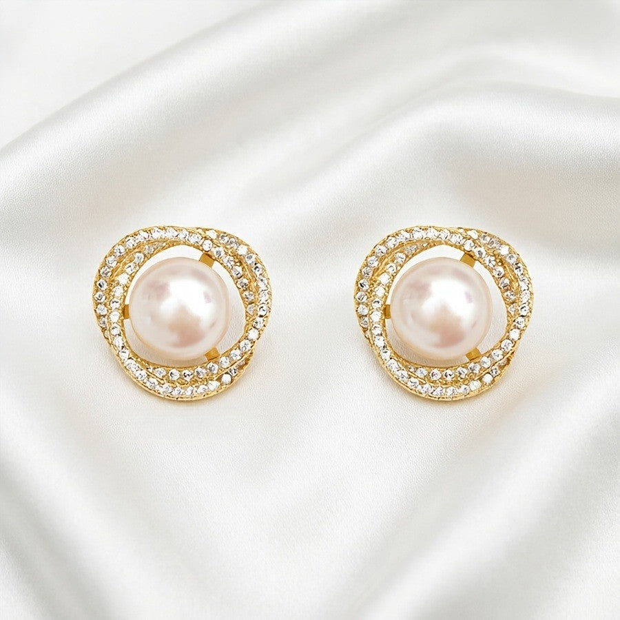 Crystal Pearl Swirl Stud Earrings
