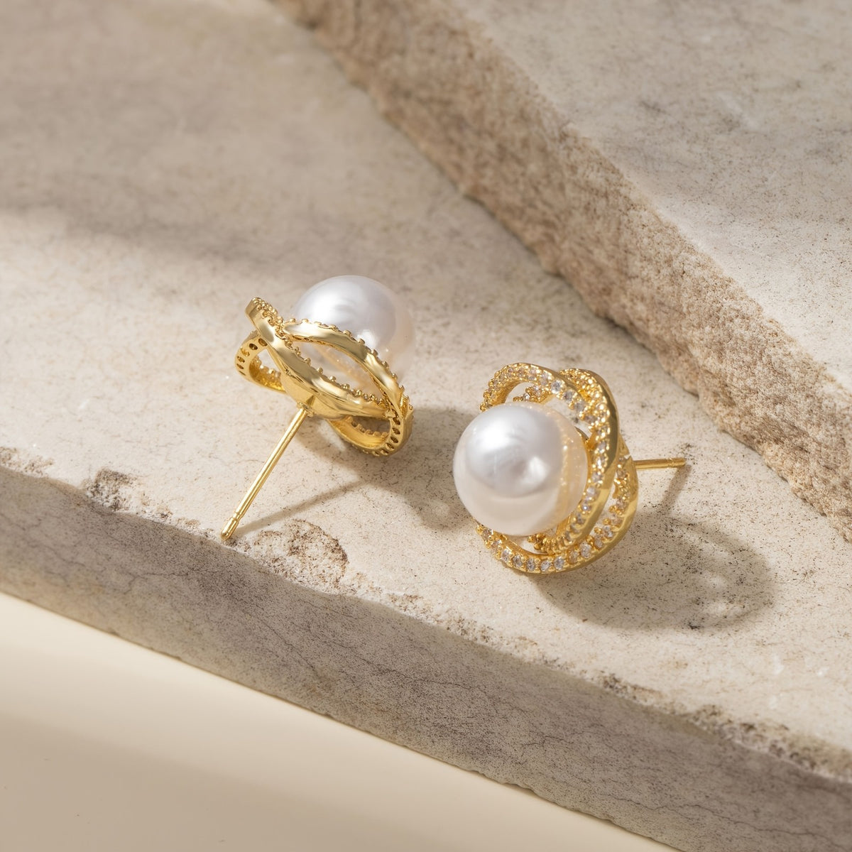 Crystal Pearl Swirl Stud Earrings