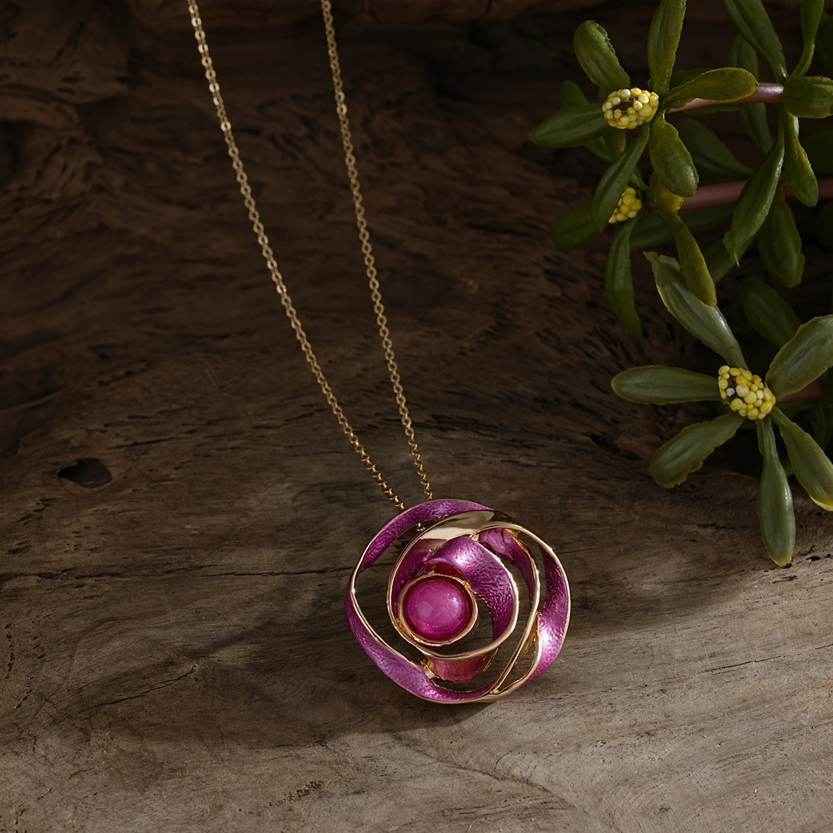 Spiral Rose Pendant Necklace
