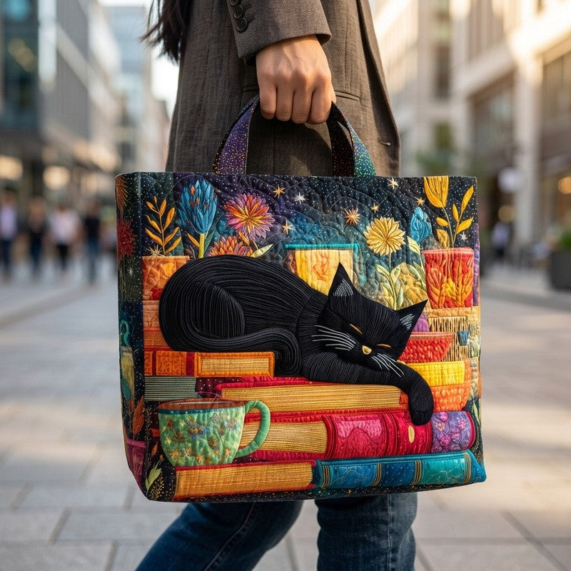 Quilted Black Cat Tote Bag
