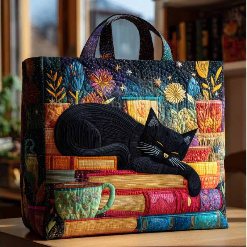 Quilted Black Cat Tote Bag