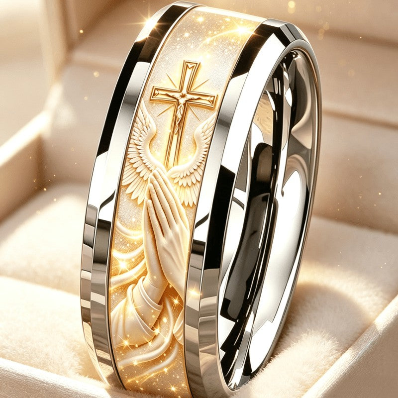 Praying Hands & Cross Ring