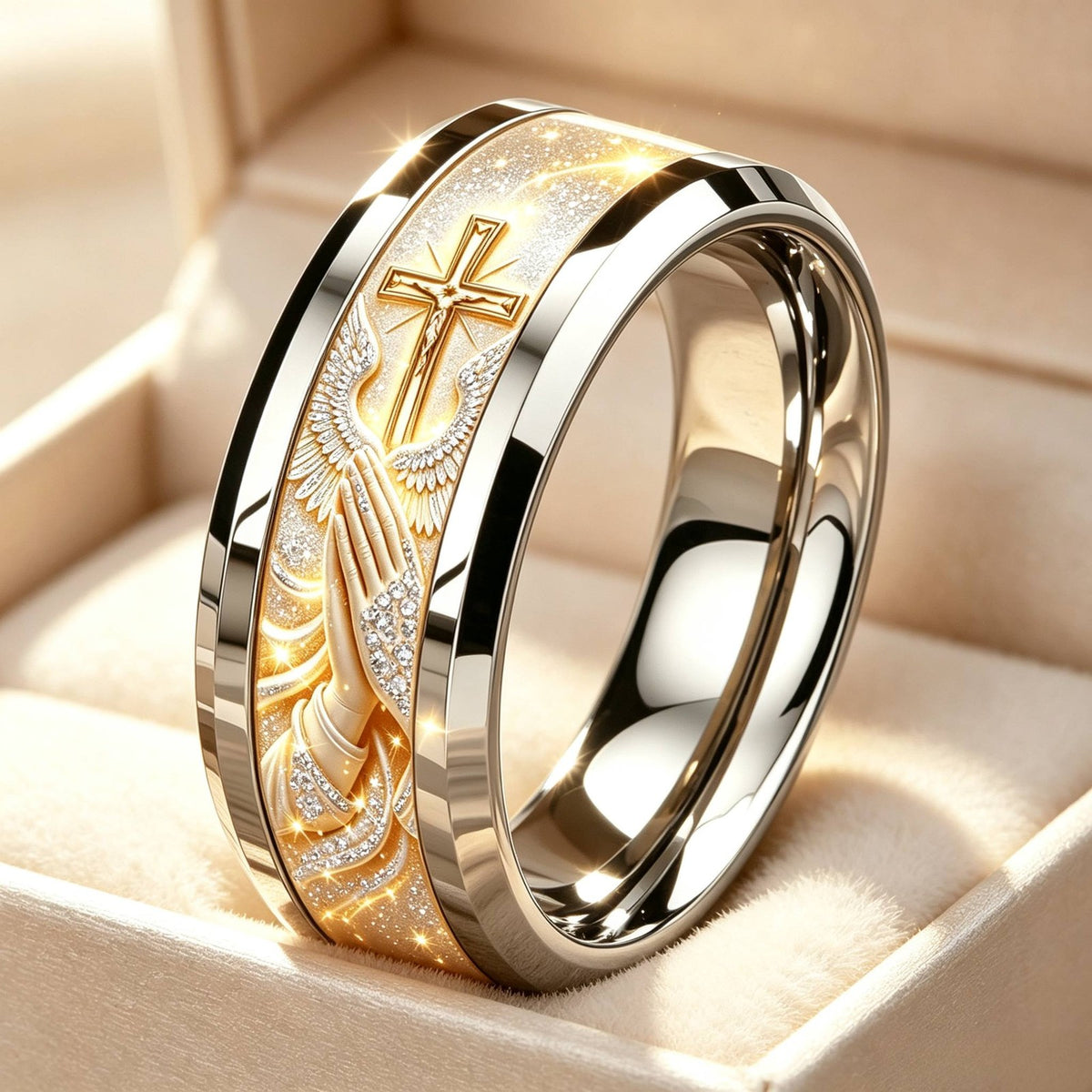 Praying Hands & Cross Ring