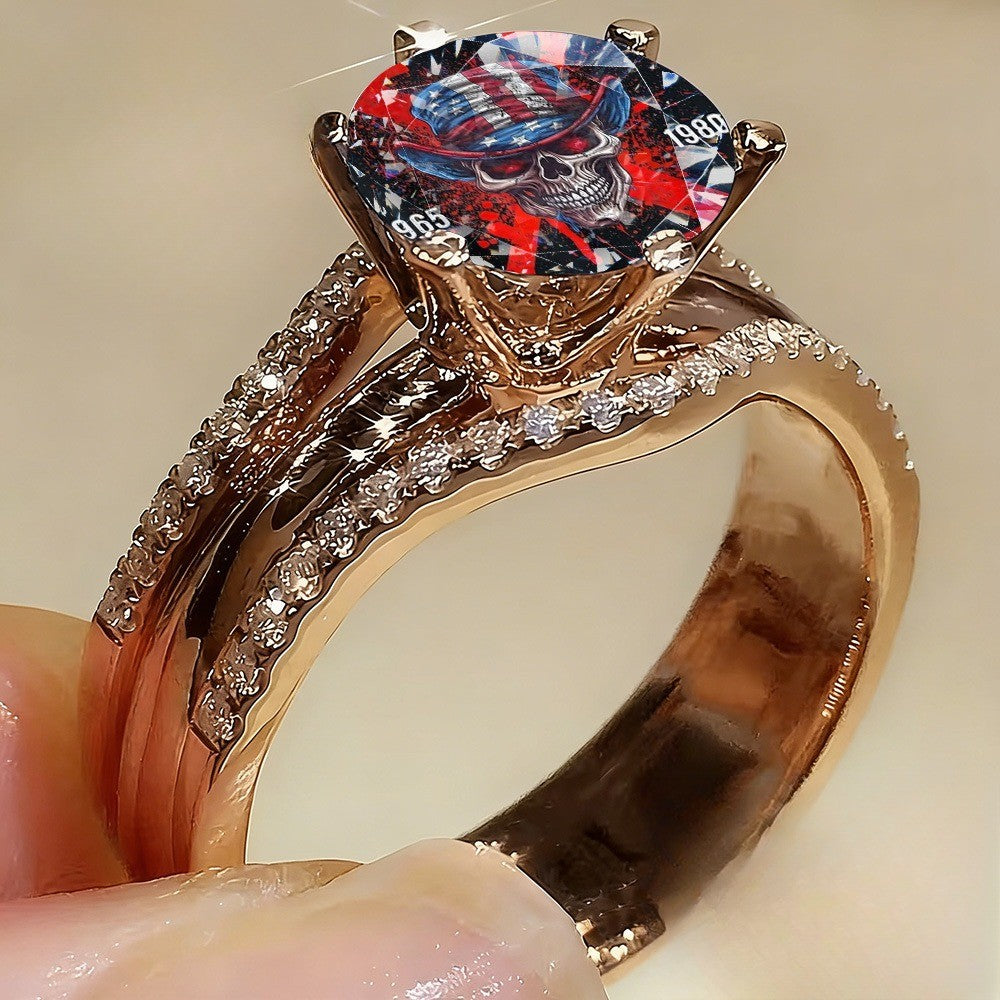 Patriotic Skull Statement Ring
