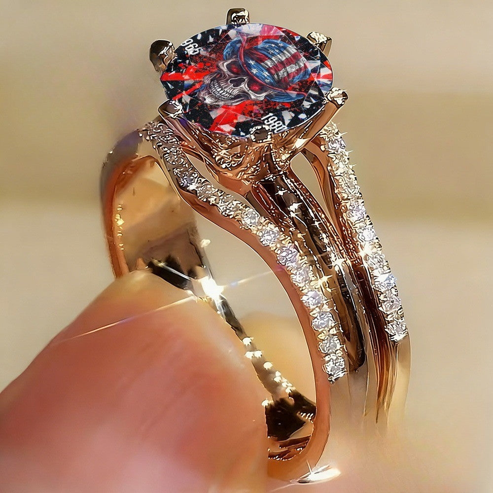 Patriotic Skull Statement Ring