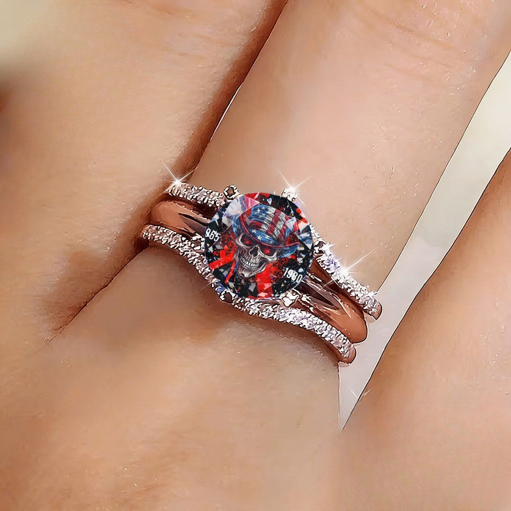 Patriotic Skull Statement Ring