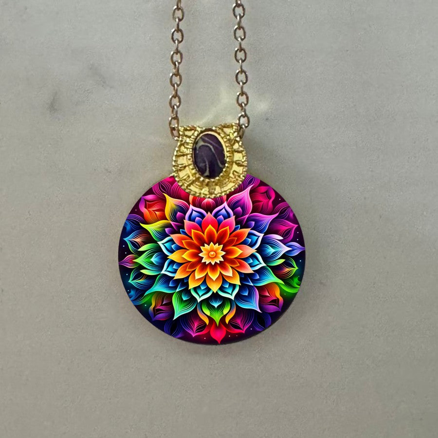 Rainbow Mandala Pendant Necklace