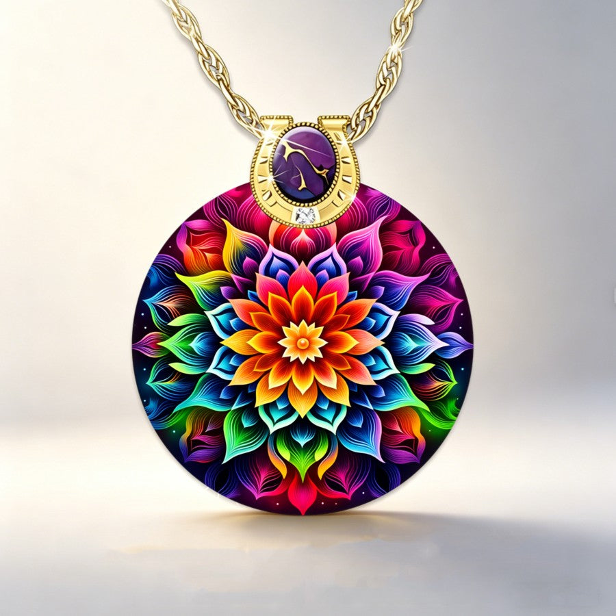 Rainbow Mandala Pendant Necklace