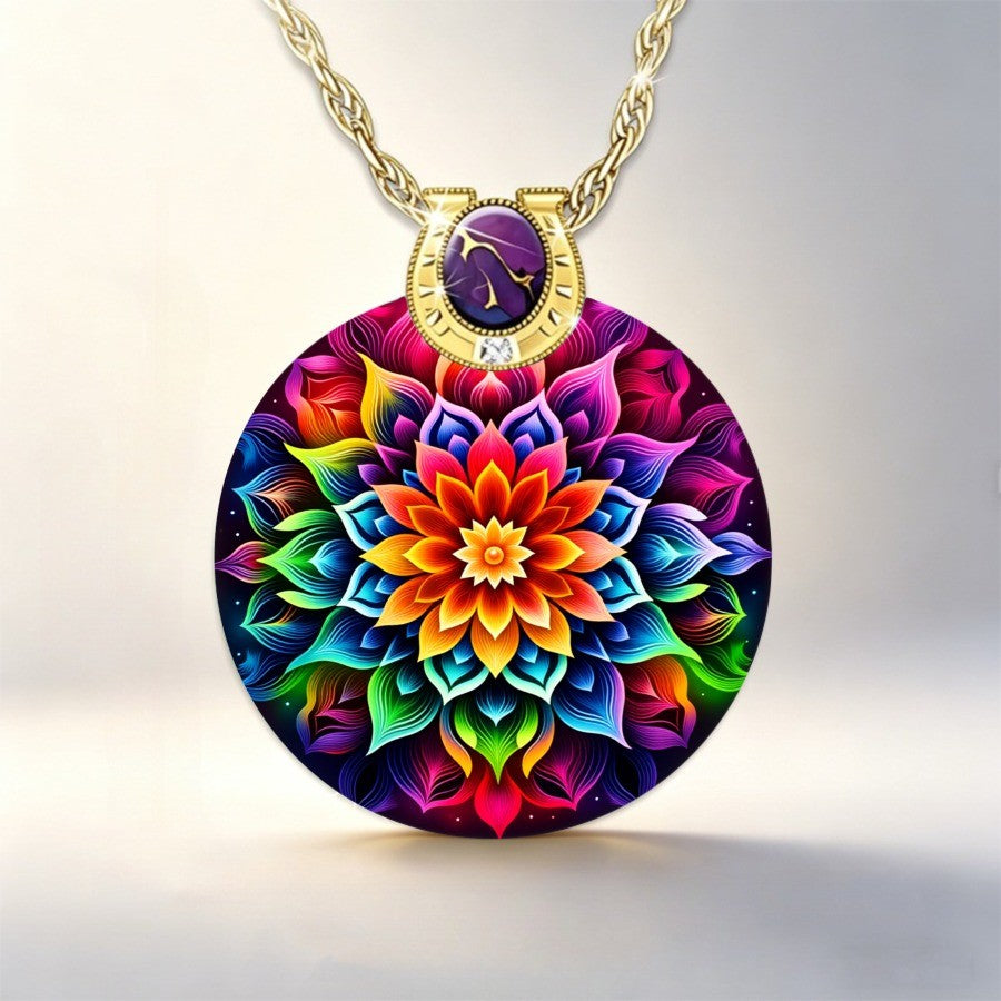 Rainbow Mandala Pendant Necklace