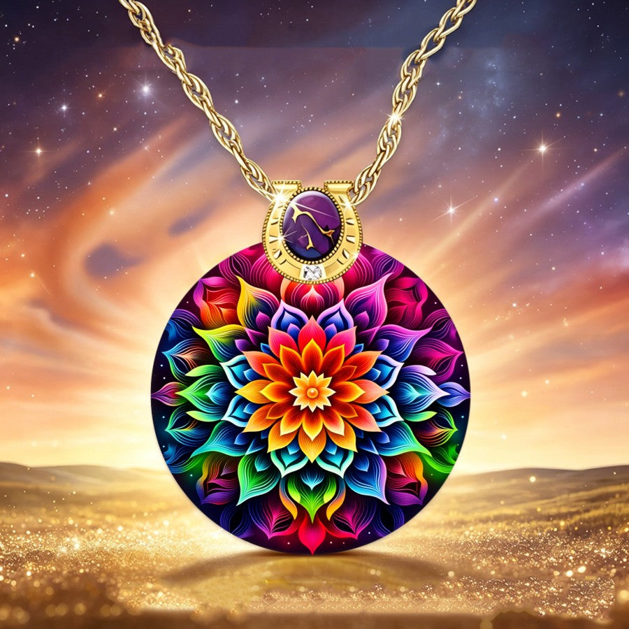 Rainbow Mandala Pendant Necklace