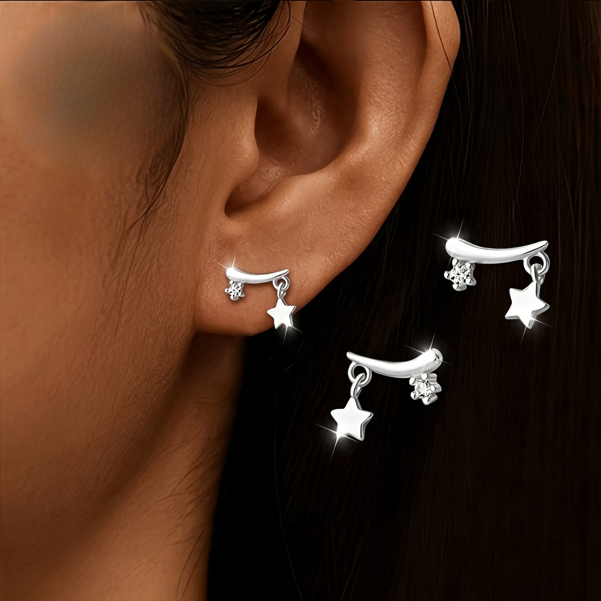 Curved Star Drop Earrings