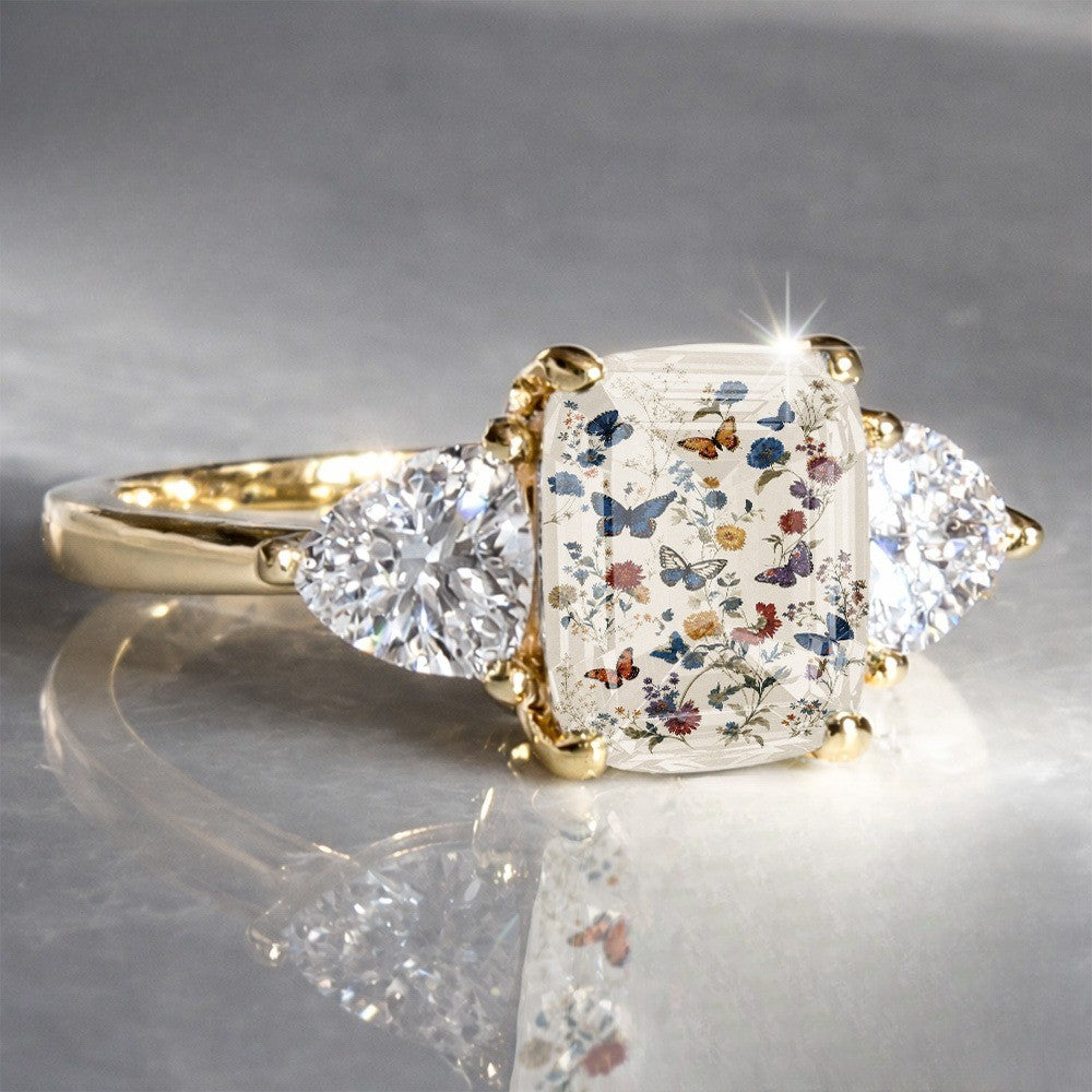 Floral Butterfly Glass Ring