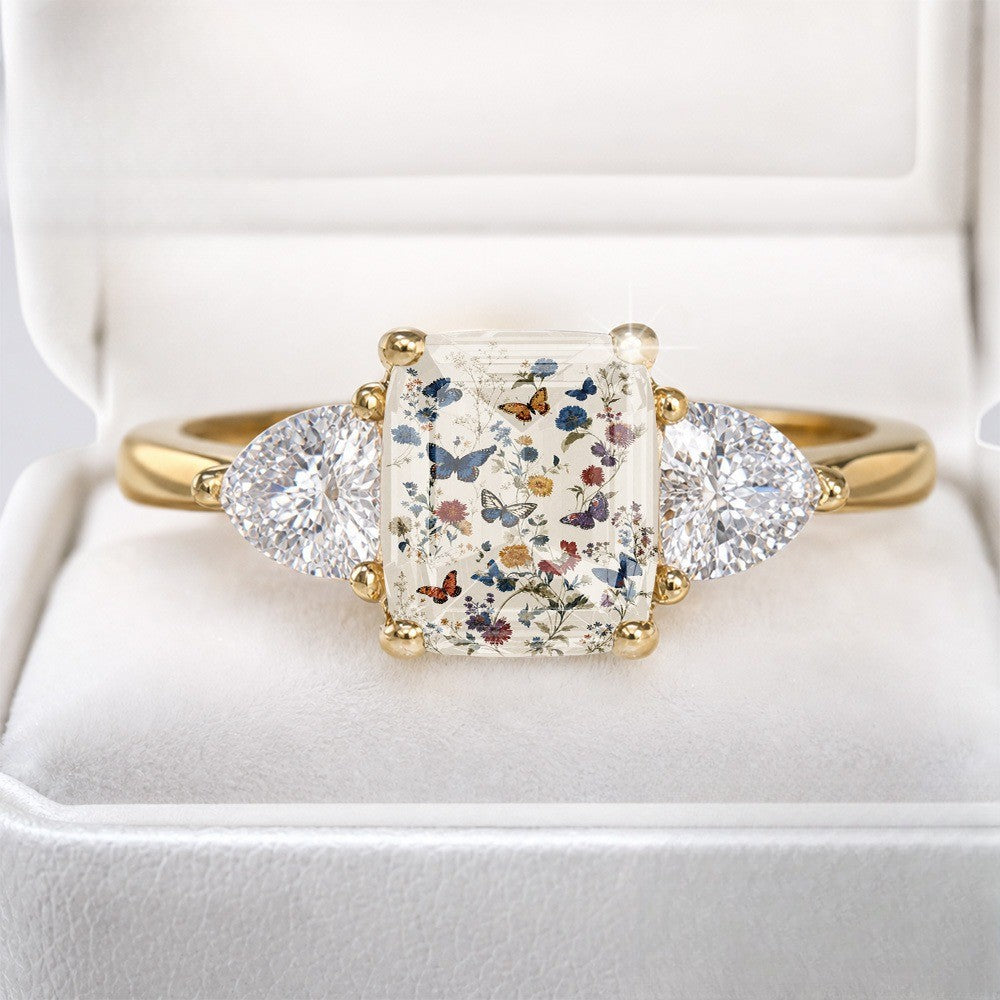 Floral Butterfly Glass Ring
