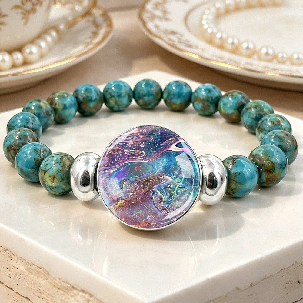 Iridescent Disc & Turquoise Bead Bracelet
