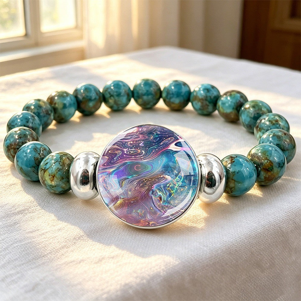 Iridescent Disc & Turquoise Bead Bracelet