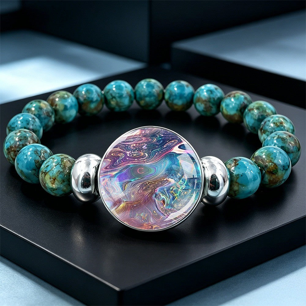 Iridescent Disc & Turquoise Bead Bracelet