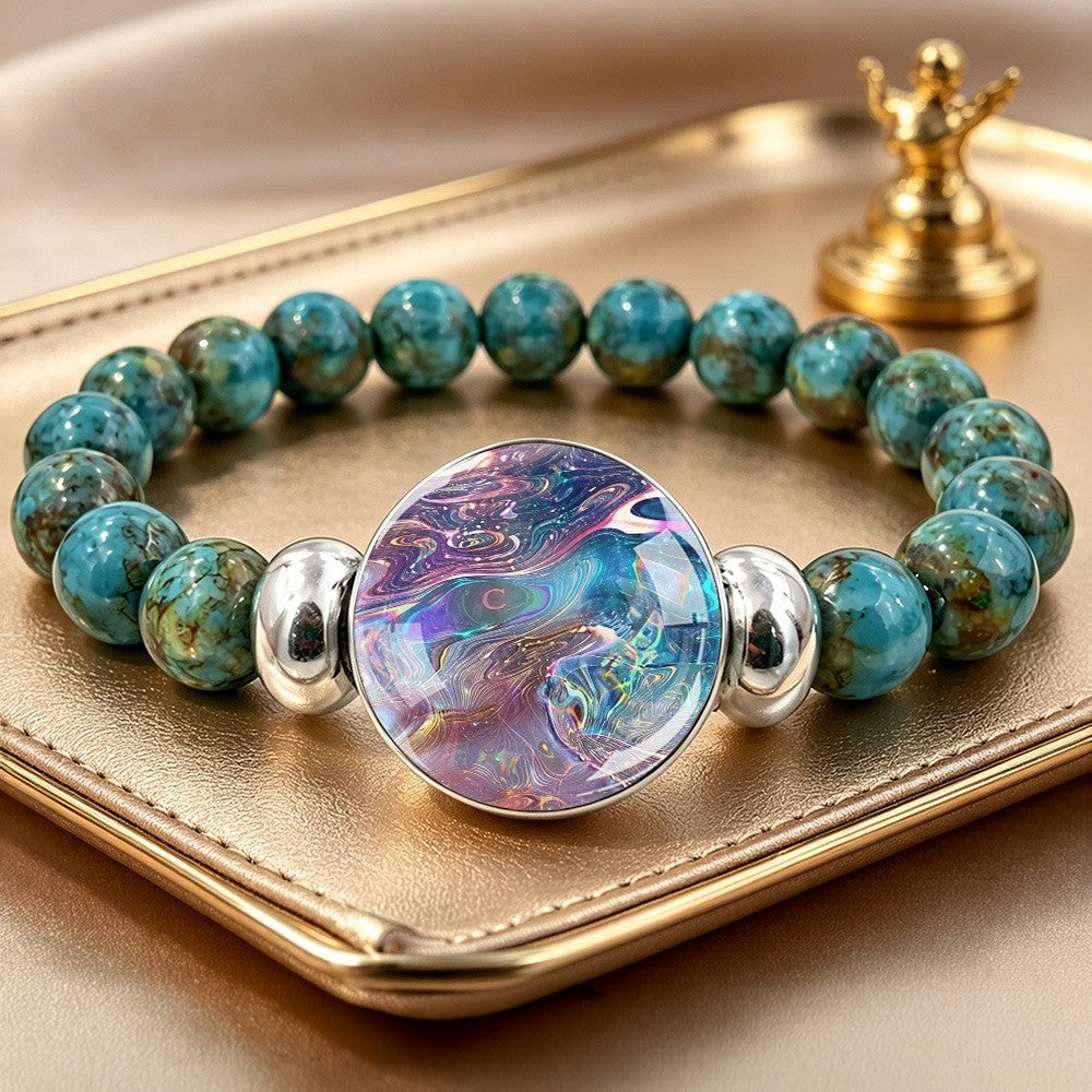 Iridescent Disc & Turquoise Bead Bracelet