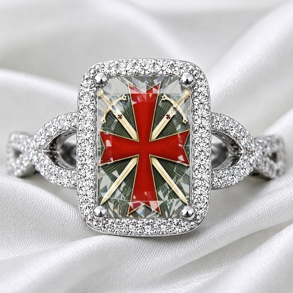Red Templar Cross Square Ring