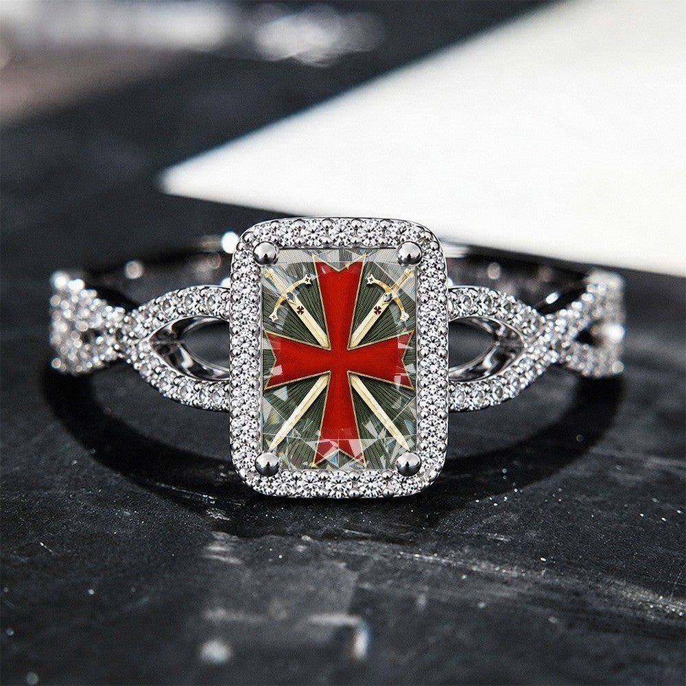 Red Templar Cross Square Ring